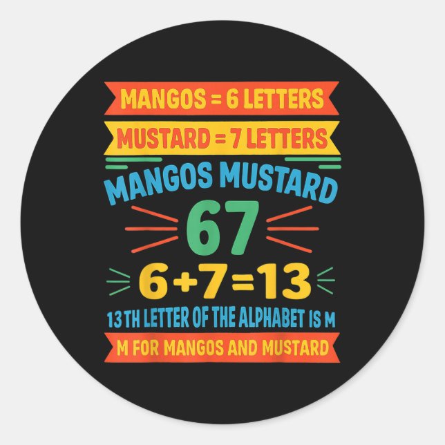 Pegatina Redonda Mangos Mustard 67 Tee Funny Alphabet Code M Meme F (Anverso)