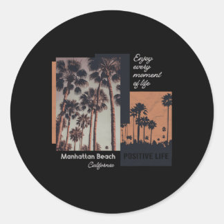 Pegatina Redonda Manhattan Beach California Ca Retro 