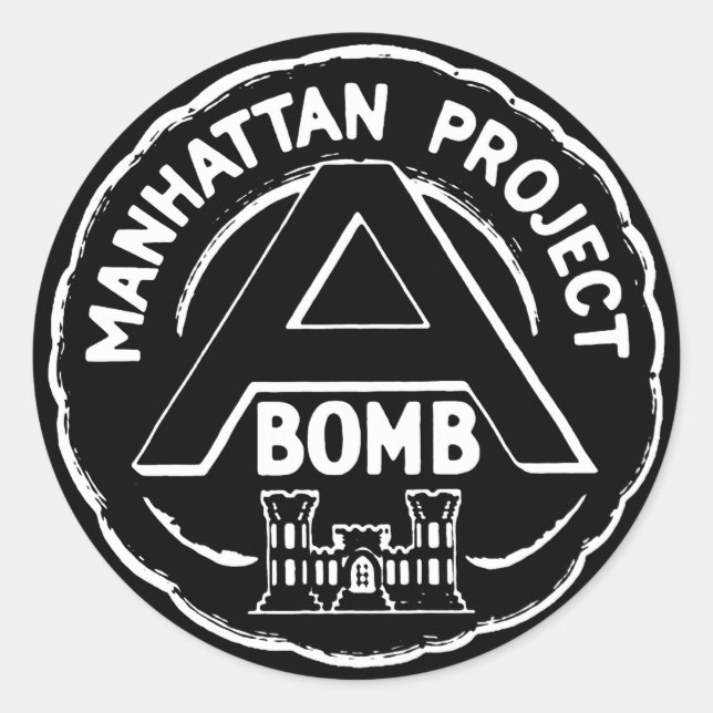 Pegatina Redonda Manhattan Project Los Alamos, Nuclear WW2 (Anverso)