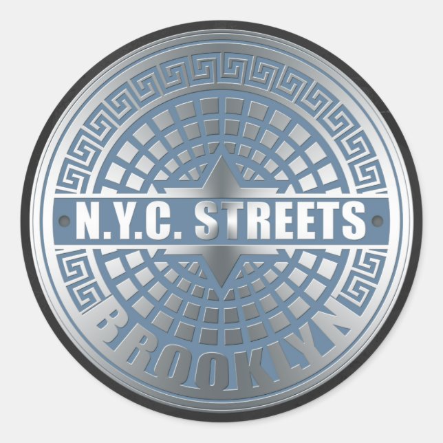 Pegatina Redonda Manhole Cover Brooklyn Blue (Anverso)