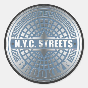 Pegatina Redonda Manhole Cover Brooklyn Blue