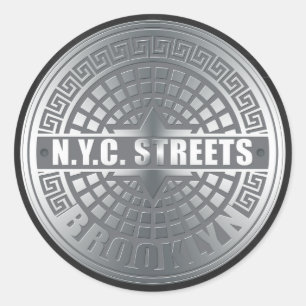 Pegatina Redonda Manhole Covers Brooklyn