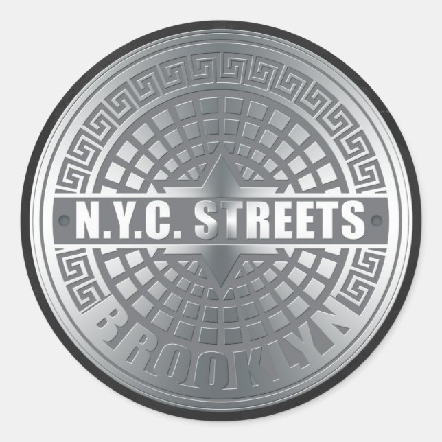 Pegatina Redonda Manhole Covers Brooklyn (Anverso)