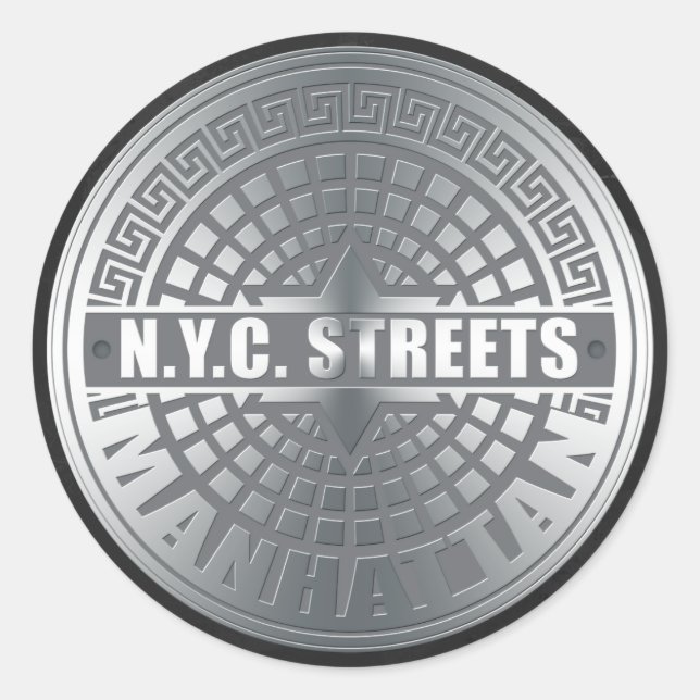 Pegatina Redonda Manhole Covers Manhattan (Anverso)