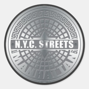 Pegatina Redonda Manhole Covers Manhattan