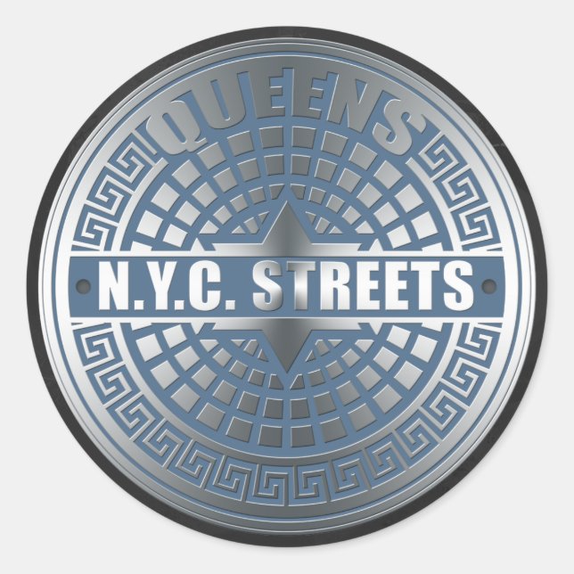 Pegatina Redonda Manhole Covers Queens (Anverso)