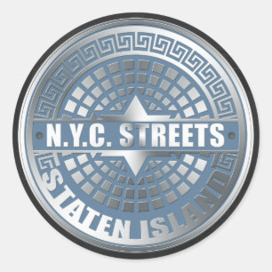 Pegatina Redonda Manhole Staten Island Blue