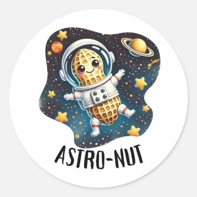Pegatina Redonda Maní astro-nuta, bollo astronauta | (Anverso)