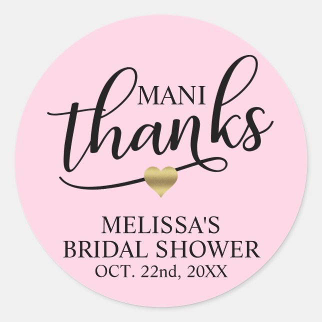 Pegatina Redonda Mani Gracias Bridal Baby Shower Pink Nail Polaco (Anverso)