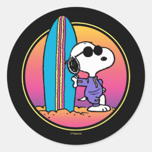 Pegatina Redonda Maní   Snoopy Beach Beagle