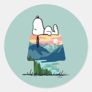 Pegatina Redonda Maní   Snoopy Dog House Go Wild