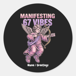 Pegatina Redonda Manifesting 67 Vibes Streetwear Cupid Vintage 90s 