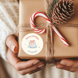 Pegatina Redonda Mano caprichoso dibujó Feliz Navidad