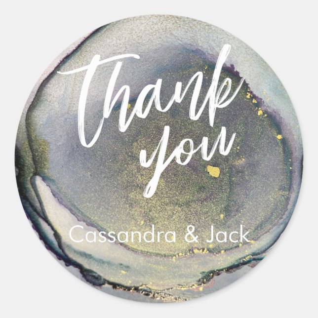 Pegatina Redonda Mano Casual de Arte con Acento Líquido Acentuado C (Anverso)