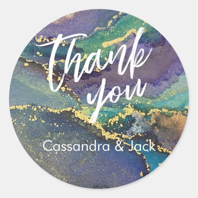 Pegatina Redonda Mano Casual de Arte con Acento Líquido Acentuado C (Anverso)