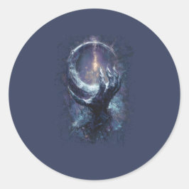 Pegatina Redonda Mano Cósmica Fantasía Oscura