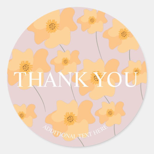 Pegatina Redonda Mano de amapola amarilla floral dibujada gracias r (Anverso)