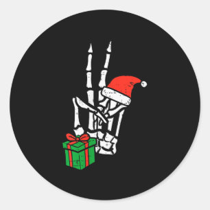 Pegatina Redonda Mano de esqueleto de Navidad Paz Cket Hombres Muje