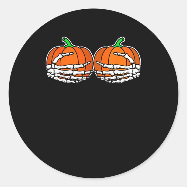 Pegatina Redonda Mano De Esqueleto Sobre Las Mujeres De Halloween D (Anverso)