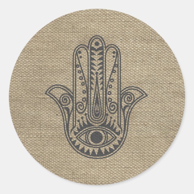 Pegatina Redonda Mano de HAMSA del amuleto del símbolo Fátima (Anverso)