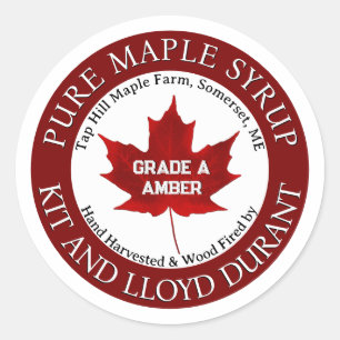 Pegatina Redonda Mano de jarabe de arce de madera recolectada hoja 