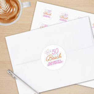 Pegatina Redonda Mano de moda Dibujando Doodle 50th Beach Birthday