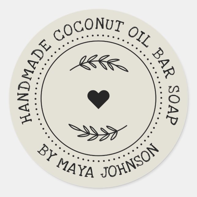 Pegatina Redonda Mano de obra rústica polvorienta marfil verde (Anverso)