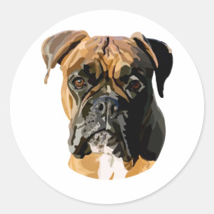 Pegatina Redonda Mano de perro de boxer dibuja arte digital