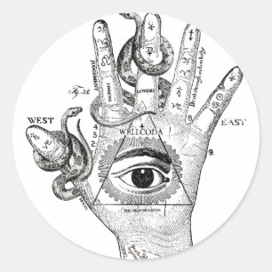 Pegatina Redonda Mano de serpiente de brújula de Wellcoda Illuminat