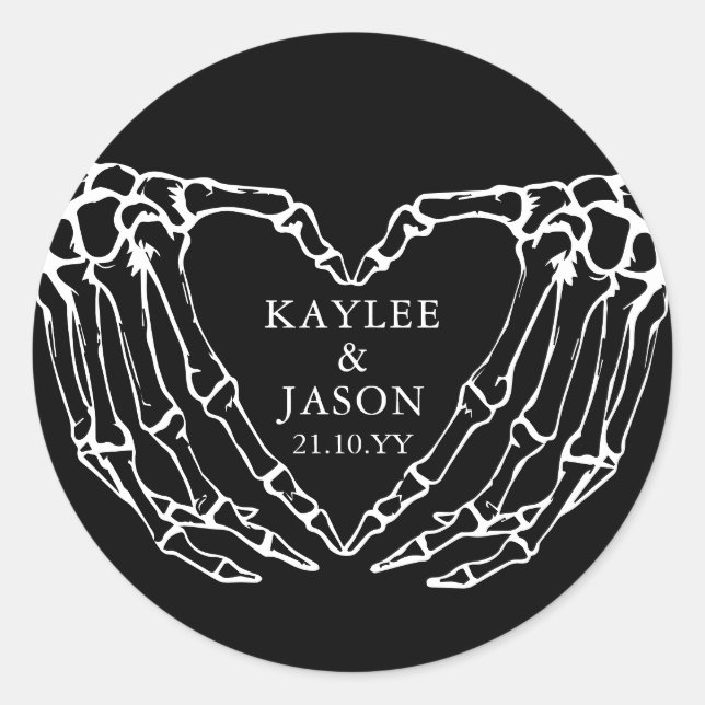 Pegatina Redonda Mano Esquelética Regalo para Parejas hasta la Muer (Anverso)