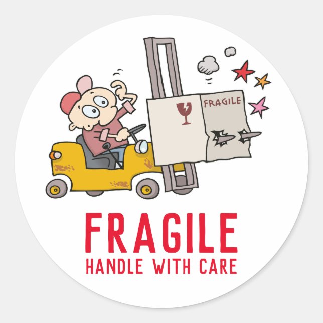 Pegatina Redonda Mano Frágil con cuidado Graciosa Caricatura Del As (Anverso)