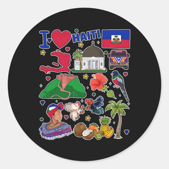 Pegatina Redonda Mano haitiana dibuja símbolos de Haití mapa icono  (Anverso)