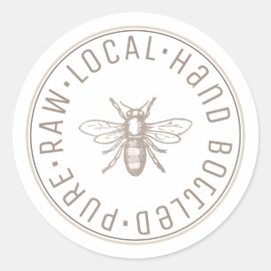 Pegatina Redonda Mano local pura cruda embotellada Emblem Taupe Mie