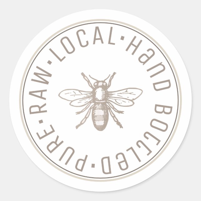 Pegatina Redonda Mano local pura cruda embotellada Emblem Taupe Mie (Anverso)