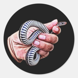 Pegatina Redonda mano sujetando animales de reptiles de serpiente