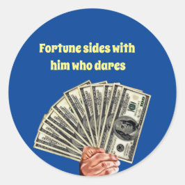 Pegatina Redonda mano sujetando billetes de cien dólares arte monet