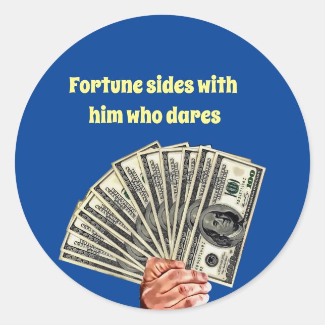 Pegatina Redonda mano sujetando billetes de cien dólares arte monet (Anverso)