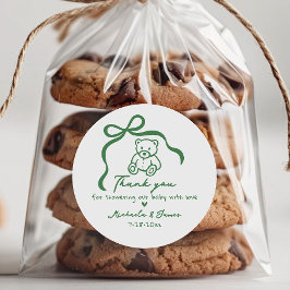 Pegatina Redonda Mano verde dibujado Doodle Bow Whimsical Baby Show