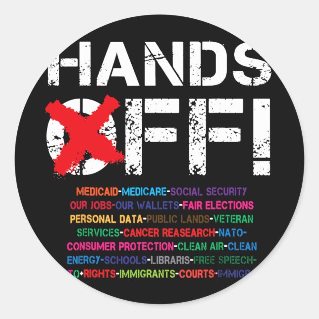 Pegatina Redonda Manos antiguas afuera protestan contra mi medico d (Anverso)