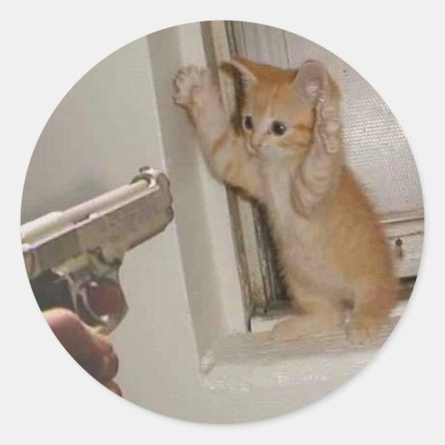 Pegatina Redonda ¡Manos arriba! (Anverso)