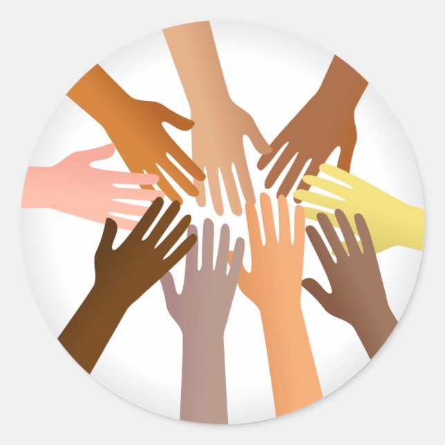 Pegatina Redonda Manos coloridas (Anverso)