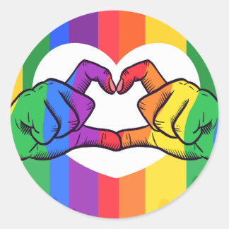 Pegatina Redonda Manos de amor del orgullo gay LGBTQ