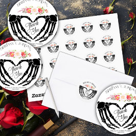 Pegatina Redonda Manos de esqueleto gótico ligero boda