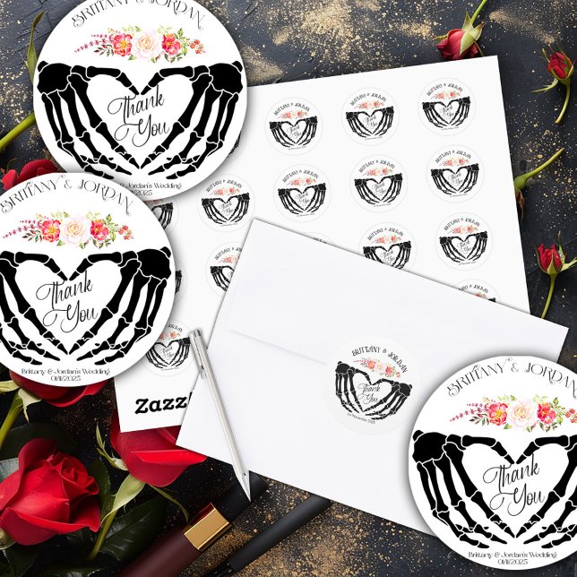 Pegatina Redonda Manos de esqueleto gótico ligero boda (Subido por el creador)