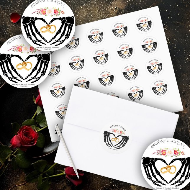 Pegatina Redonda Manos de esqueleto gótico ligero boda (Subido por el creador)