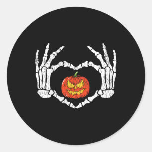 Pegatina Redonda Manos de esqueleto vintage corazón amor calabaza o