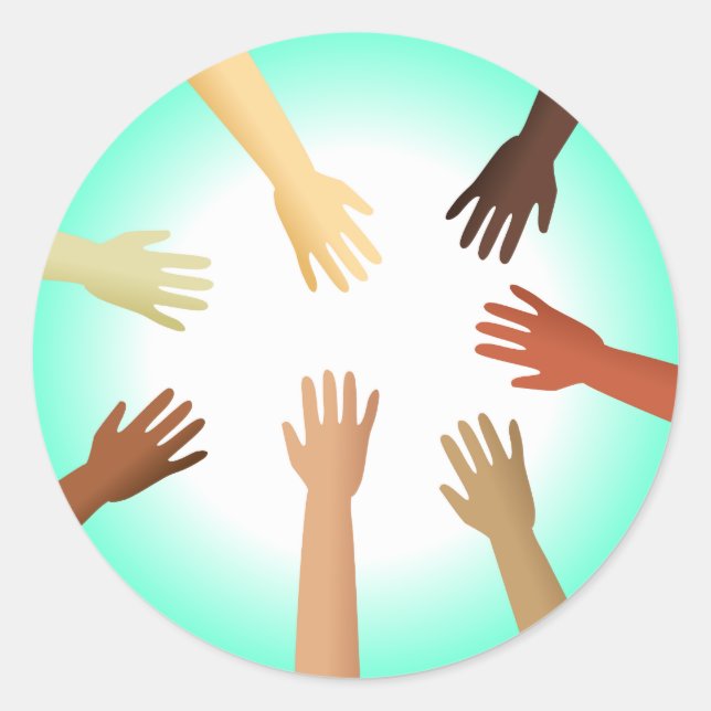 Pegatina Redonda Manos diversas (Anverso)