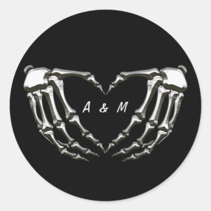 Pegatina Redonda Manos góticas de esqueleto personalizadas con form