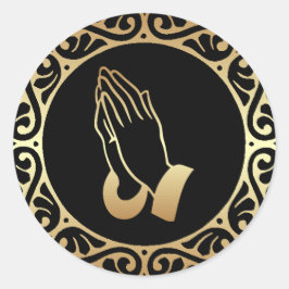 Pegatina Redonda Manos rezando oro