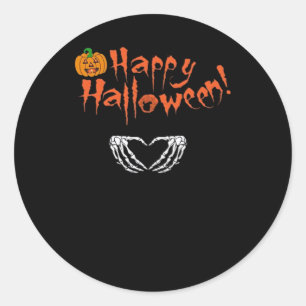 Pegatina Redonda Manos Skeleton espumosas. Feliz Halloween.